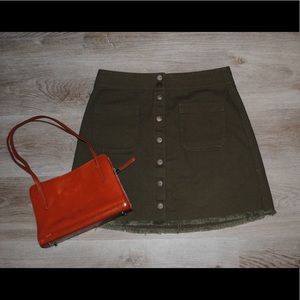 Army Green Denim Madewell Snap Button Skirt